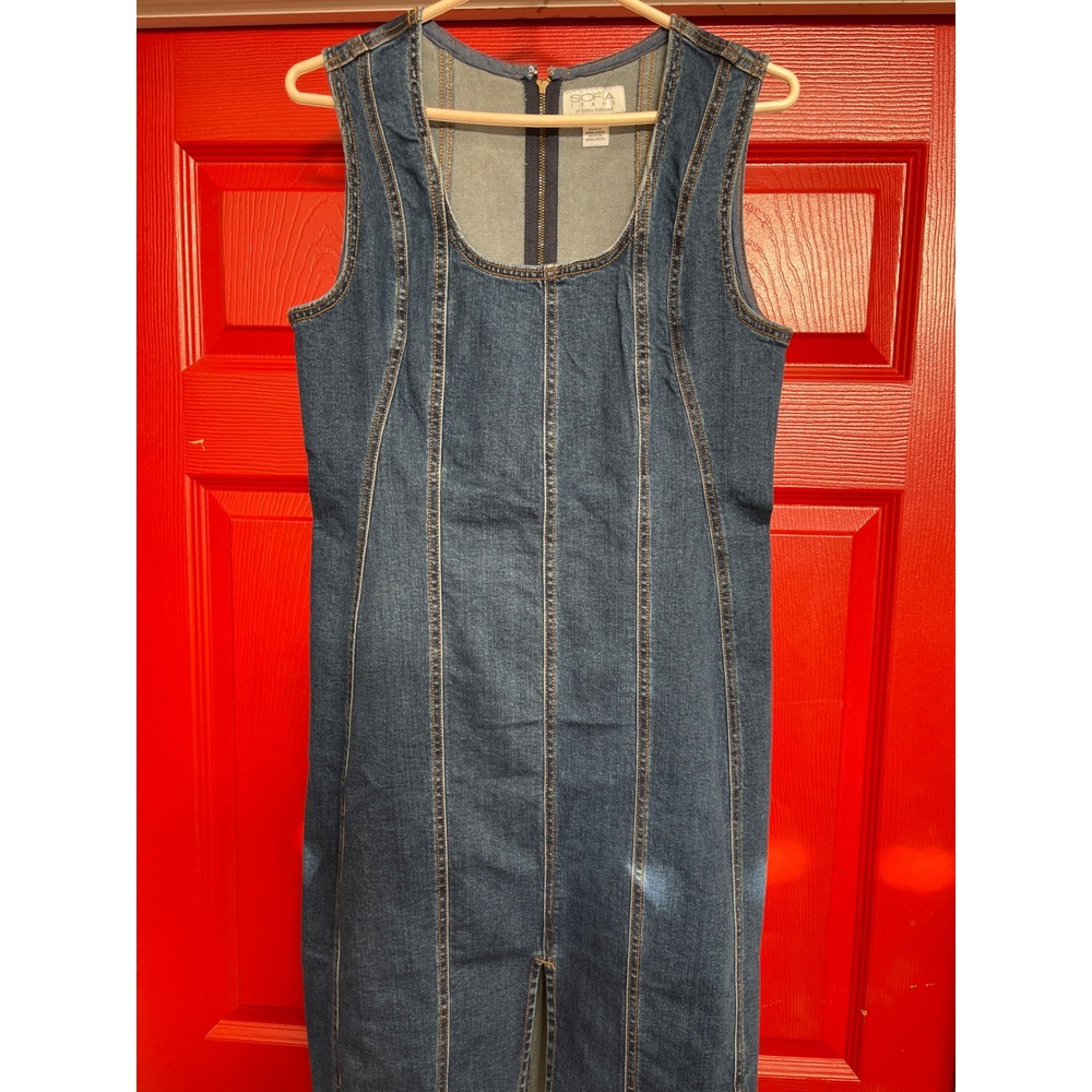 Sofia Jeans by Sofia Vergara Denim Midi Dress Medium Wash Sleeveless Size M 8-10